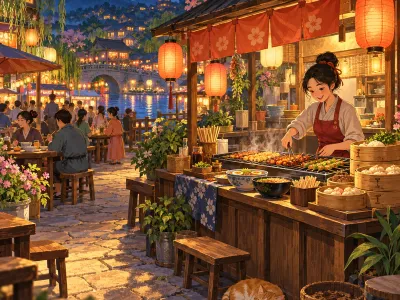 야시장의 향기 일러스트