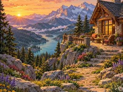 산 정상의 쉼터 일러스트